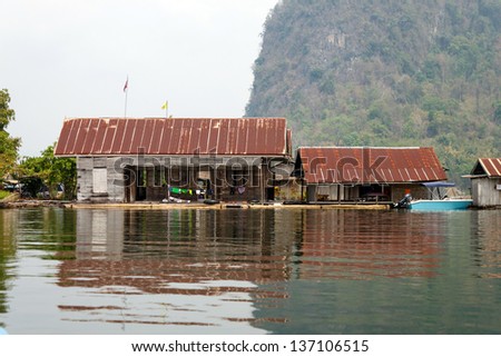 Raft houses on the lake, Thailand
