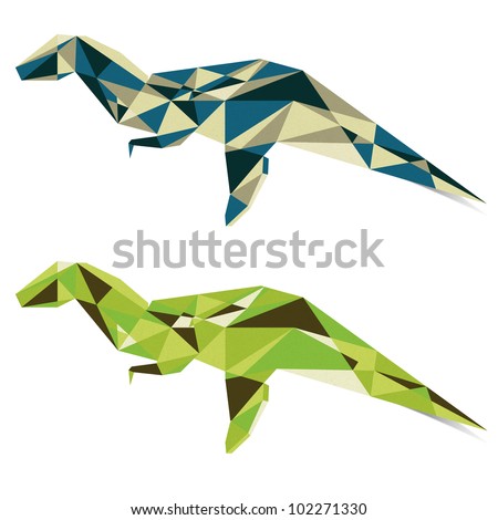 Cubist Dinosaur paper style on white background - stock photo
