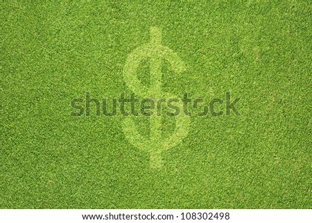 Money icon on green grass texture and  background