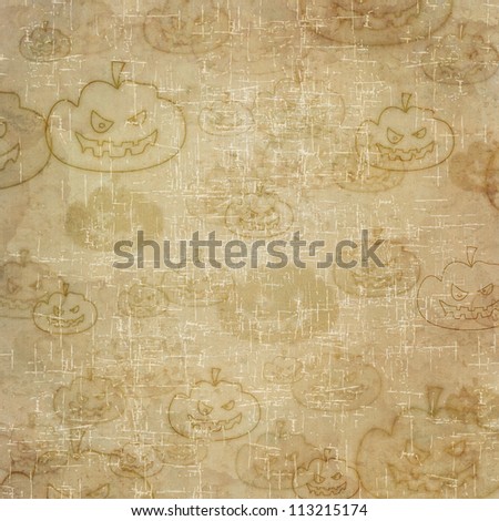 Pumpkin icon on old paper background and pattern