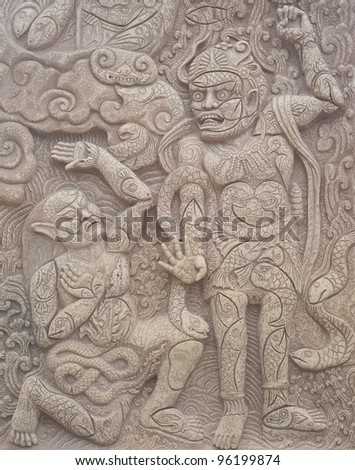 Buddha art on wall , Temple in Thailand