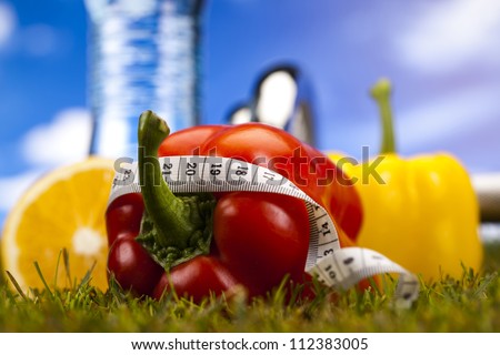 Fitness Food and green grass