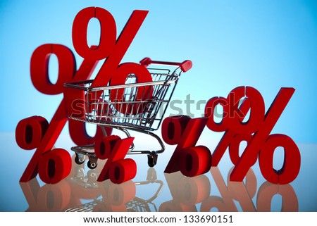 Shopping supermarket cart, percent sign
