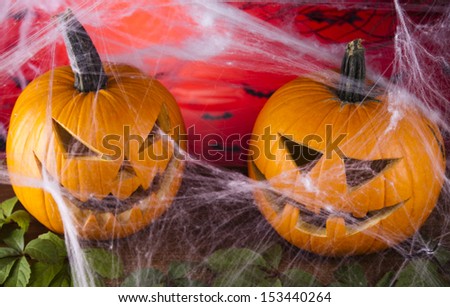 Halloween background with web and spider,pumpkin