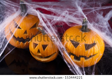 Halloween pumpkin Jack, spider web