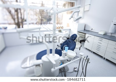 Dental instruments and tools in a dentist office