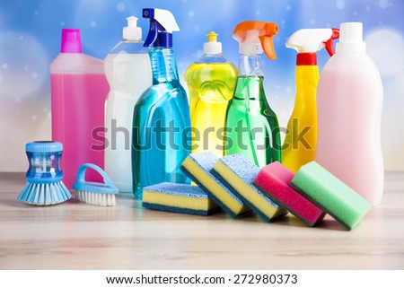 Set of cleaning products, home work colorful theme