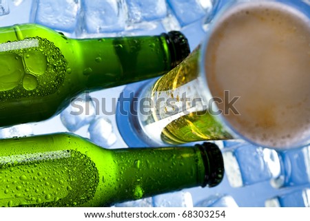 Cold, ice beer bottle
