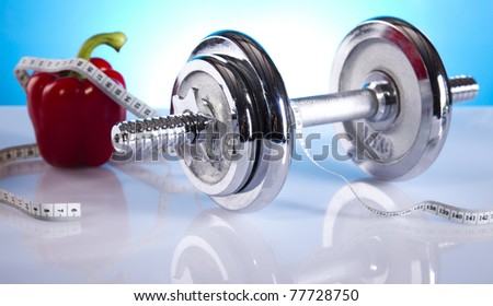 Dumbbells, Fitness and measure tape