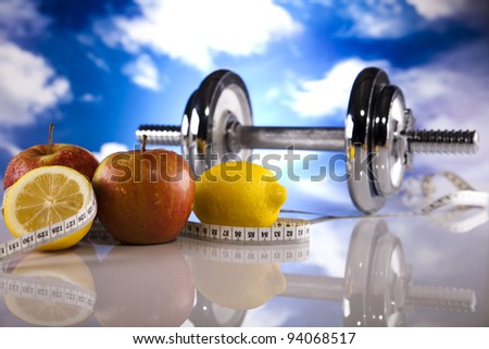 Dumbbell and Fitness, and blue sky
