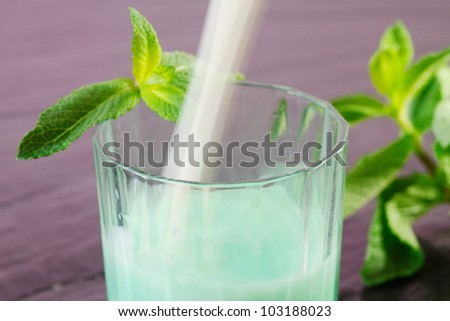 mint and milk drink with fresh mint leaf