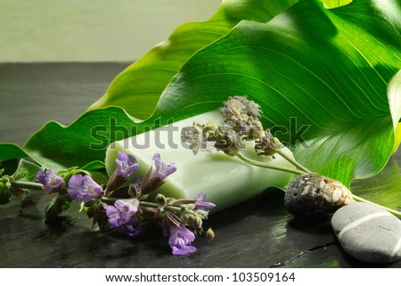 scented soap with calla leaf over ardesia