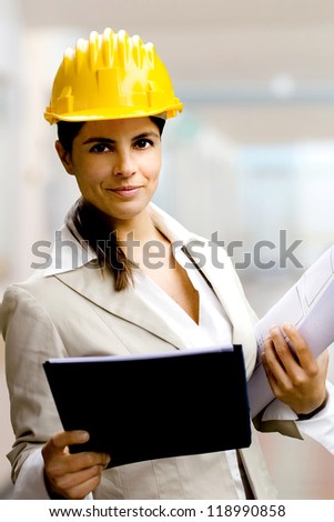 female engineer with helmet