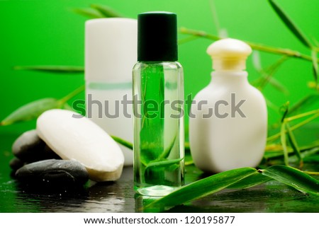 bamboo beauty spa bottles and bar of soap