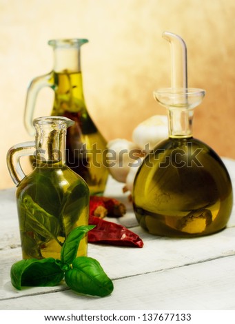 oil bottles flavored with herbs and spices