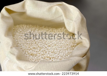raw rice inside bag close up