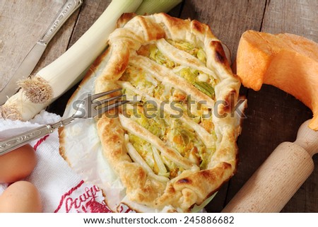 leeks and pumpkin savory pie with ingredients