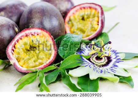 passion fruit and its flower close up