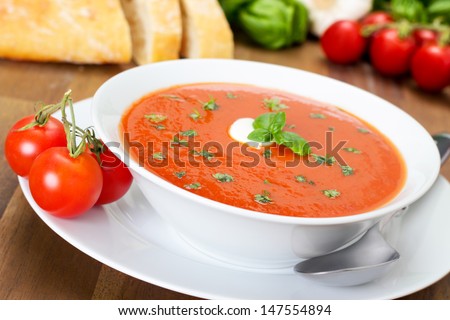 Fresh Tomato Soup In A White Bowl