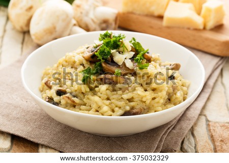 risotto with mushrooms, fresh herbs and parmesan cheese.