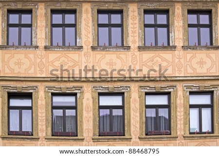 Old house front with ten windows