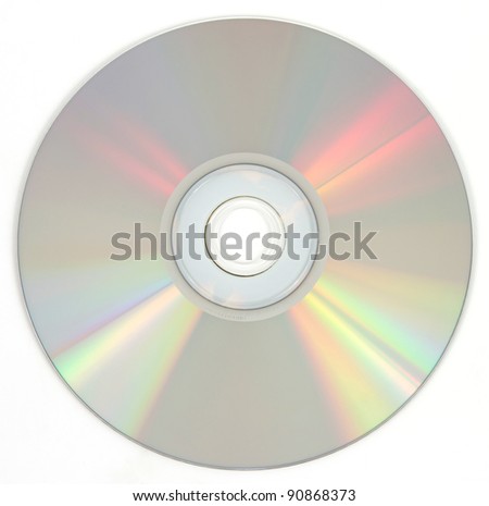 Compact disc with reflections in front of a white background