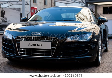 BRESCIA,ITALY - MAY,17: a AUDI R8 on the exhibition of new sports cars at the punching of Mille Miglia,the famous race for historic cars,May 17,2012 in Brescia,Italy