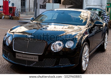 BRESCIA,ITALY - MAY,17: a BENTLEY  New Continental GT on the exhibition of new sports cars at the punching of Mille Miglia,the famous race for historic cars,May 17,2012 in Brescia,Italy