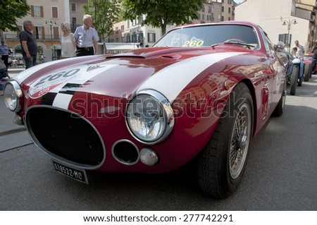 BRESCIA,ITALY - MAY,13:Registration of participants of the famous race retro cars Mille Miglia, May 13,2015 in Brescia,Italy. FIAT 8V berlinetta, 1953 built