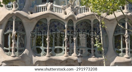 BARCELONA, SPAIN - JUNE 26: Casa Batllo Facade. The famous building designed by Antoni Gaudi is one of the major touristic attractions in Barcelona. June 26, 2015 in Barcelona, Spain