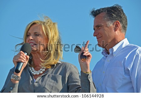 HOLLAND, MICHIGAN - JUNE 19: Mitt and Ann Romney campaign rally at Holland State Park, June 19, 2012 in Holland, Michigan.