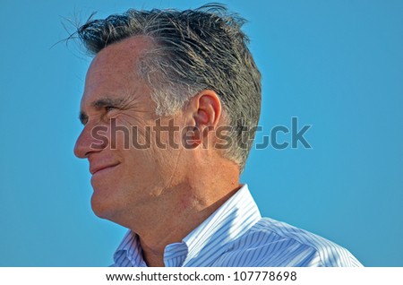 HOLLAND, MICHIGAN - JUNE 19: Mitt Romney during a campaign rally at Holland State Park on June 19, 2012 in Holland, Michigan
