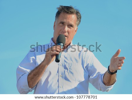 HOLLAND, MICHIGAN - JUNE 19: Mitt Romney during a campaign rally at Holland State Park on June 19, 2012 in Holland, Michigan