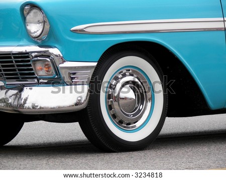 stock photo Turquoise vintage car