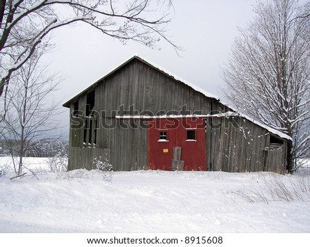 red doors on old barn
