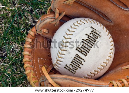 softball in glove for birthday