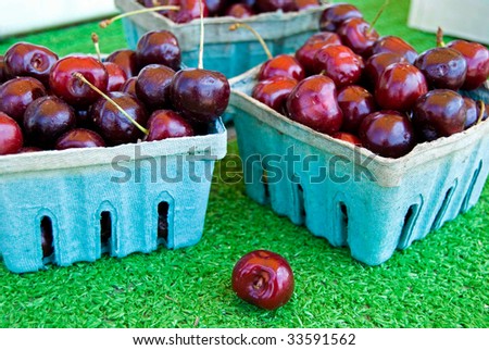 cherries in disposable boxes