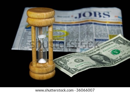 money and sand timer on the job classifieds