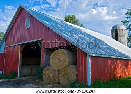 hay bales in barn