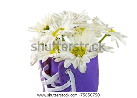 daisy bouquet in purple sneakers