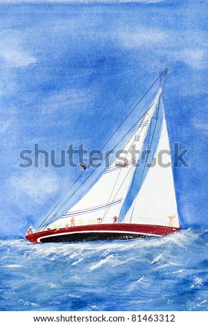 sailboat on the high seas in watercolor