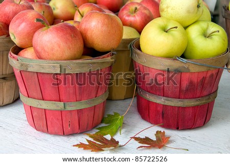 Michigan apples in red bushel baskets