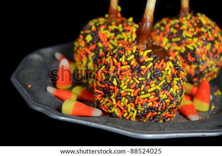 candy corn with caramel apples
