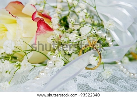stock photo diamond ring in bridal bouquet