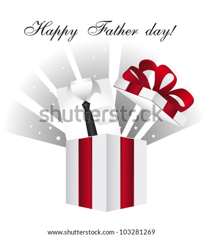 t shirt with gift, happy fathers day card. vector illustration