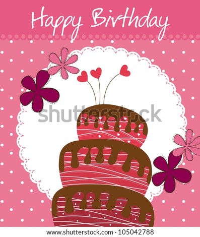 Birthday Cake Flowers on Birthday Card With Cake And Flowers  Vector Illustration   105042788