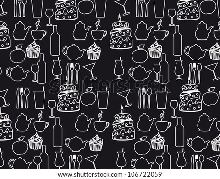 black and white silhouette food background. vector illustration