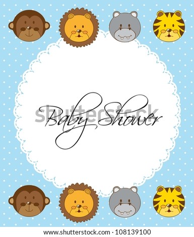 baby shower card with faces animals. vector illustration
