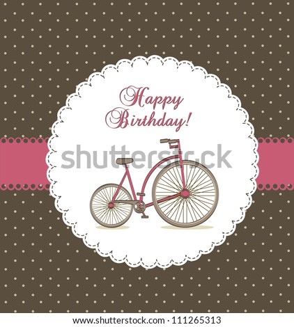 happy birthday card with cute bike. vector illustration