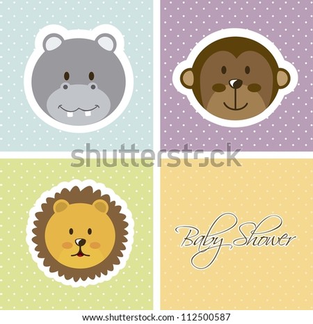 baby shower card with animals faces. vector illustration